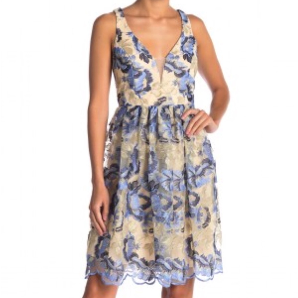 MARINA Blue and Cream Floral Dress
